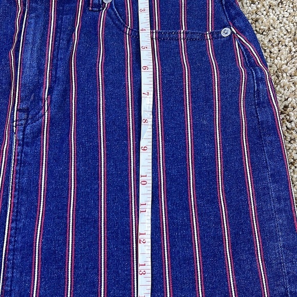 AMERICAN EAGLE Denim Mini Skirt Size 8 Hi-Rise Super‎ Stretch Striped Blue Jean - Picture 6 of 6